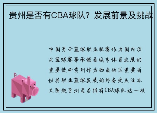 贵州是否有CBA球队？发展前景及挑战